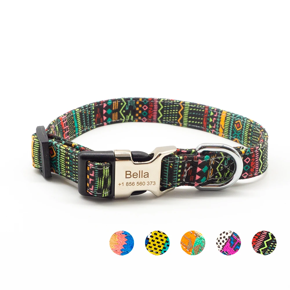 Bohemian style Custom Dog Collar with Pet ID Name Nylon Engraved Collar for Small/Medium/Large Dogs 1005001264933428