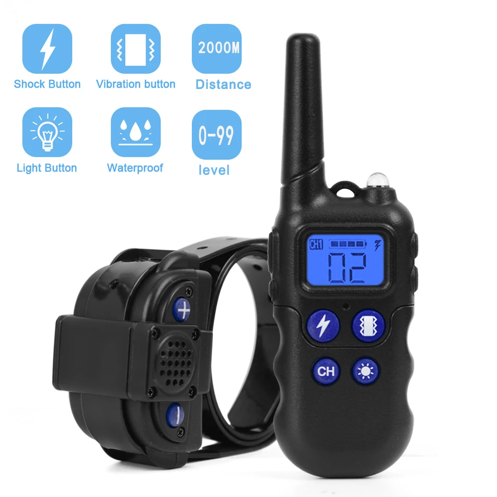 2km Dog Training Collar With Walkie-Talkie Rechargeable Dog Shock Vibration Beep Waterproof 1005001279549556