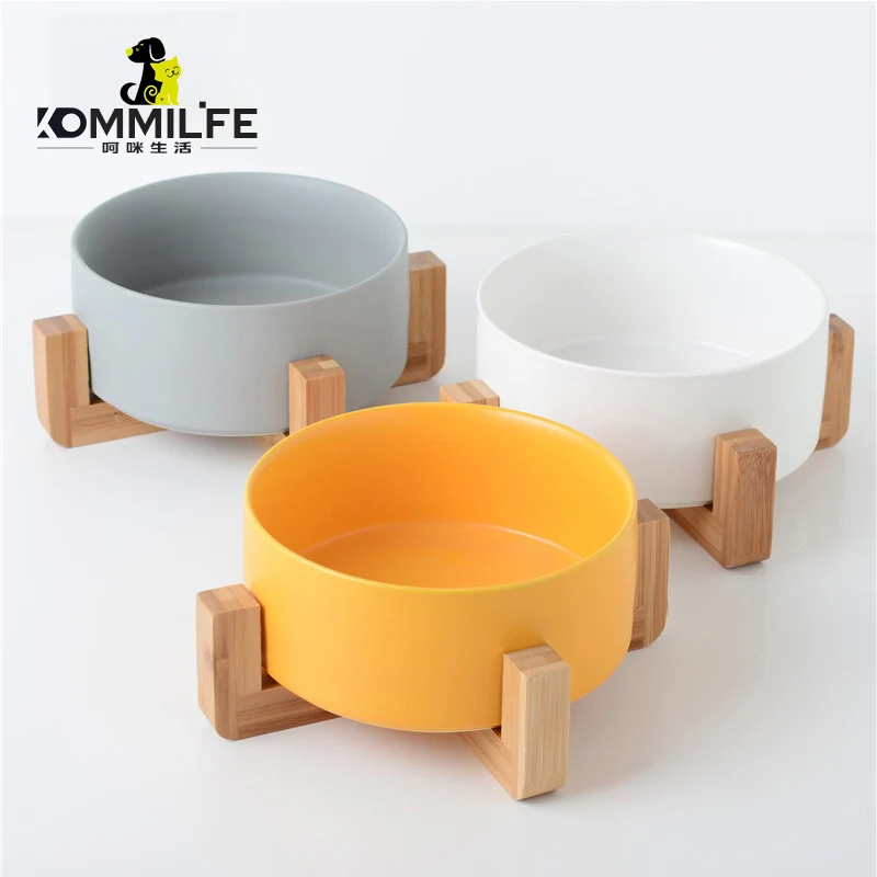 Ceramic Dog Bowl Anti-slip Pet Bowl For Dogs 12.8-20cm Diameter Cat Dog Feeder With Wood Stand Cat 1005001479125531