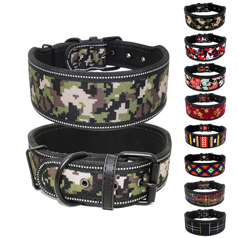 Reflective Nylon Dog Collar Adjustable Comfortable Padded Widen Pet Collars for Medium Large Dogs 1005001612930640