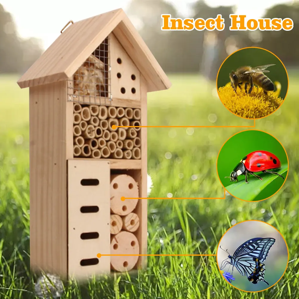 Insect House Wooden Insect Hotel Natural Nesting Habitat Insect Breeding Nest For Outdoor Garden 1005001830122406
