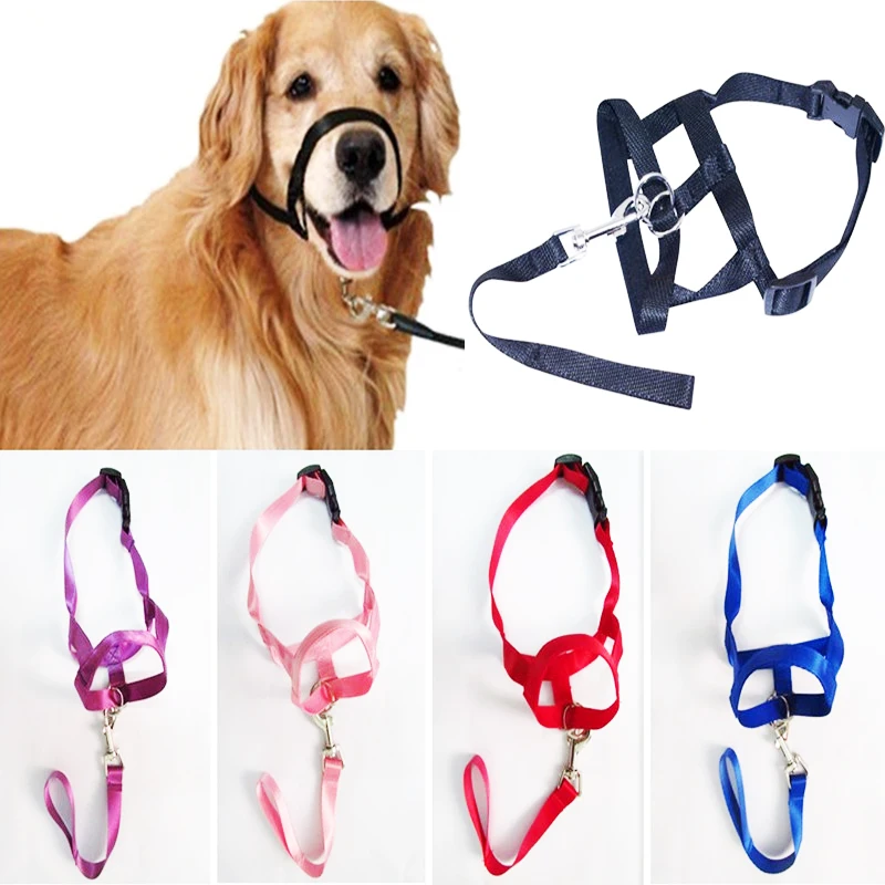 Anti Barking Dog Muzzle Harness for Small Large Dogs Pet Nylon Straps Mouth Muzzles Leash Leader 1005001904971677
