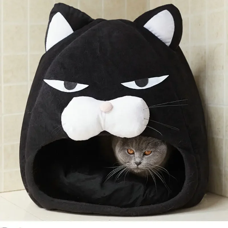 Warm Black Cat Shape House/Bed For Cats Bed Cushion Sleeping Bag Puppy bed Mat Cat Accessories Pet 1005001935160781