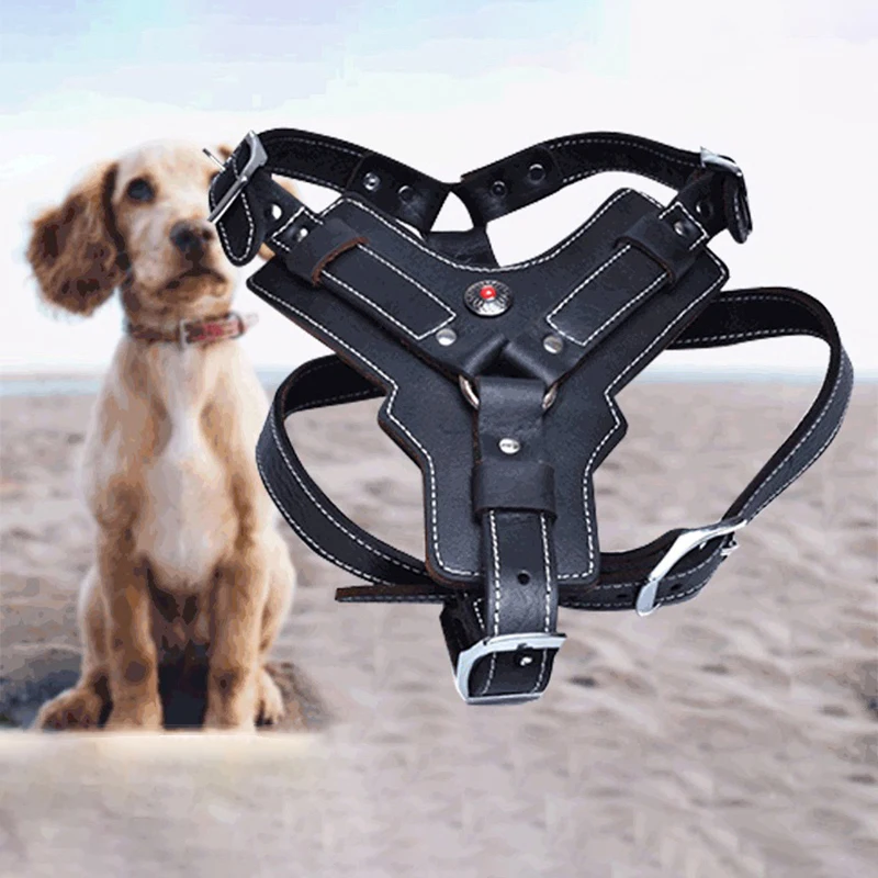 Real Leather Service Dog Harness Vest Training Working Dog Harnesses for German Shepherd Labrador 1005001954168115