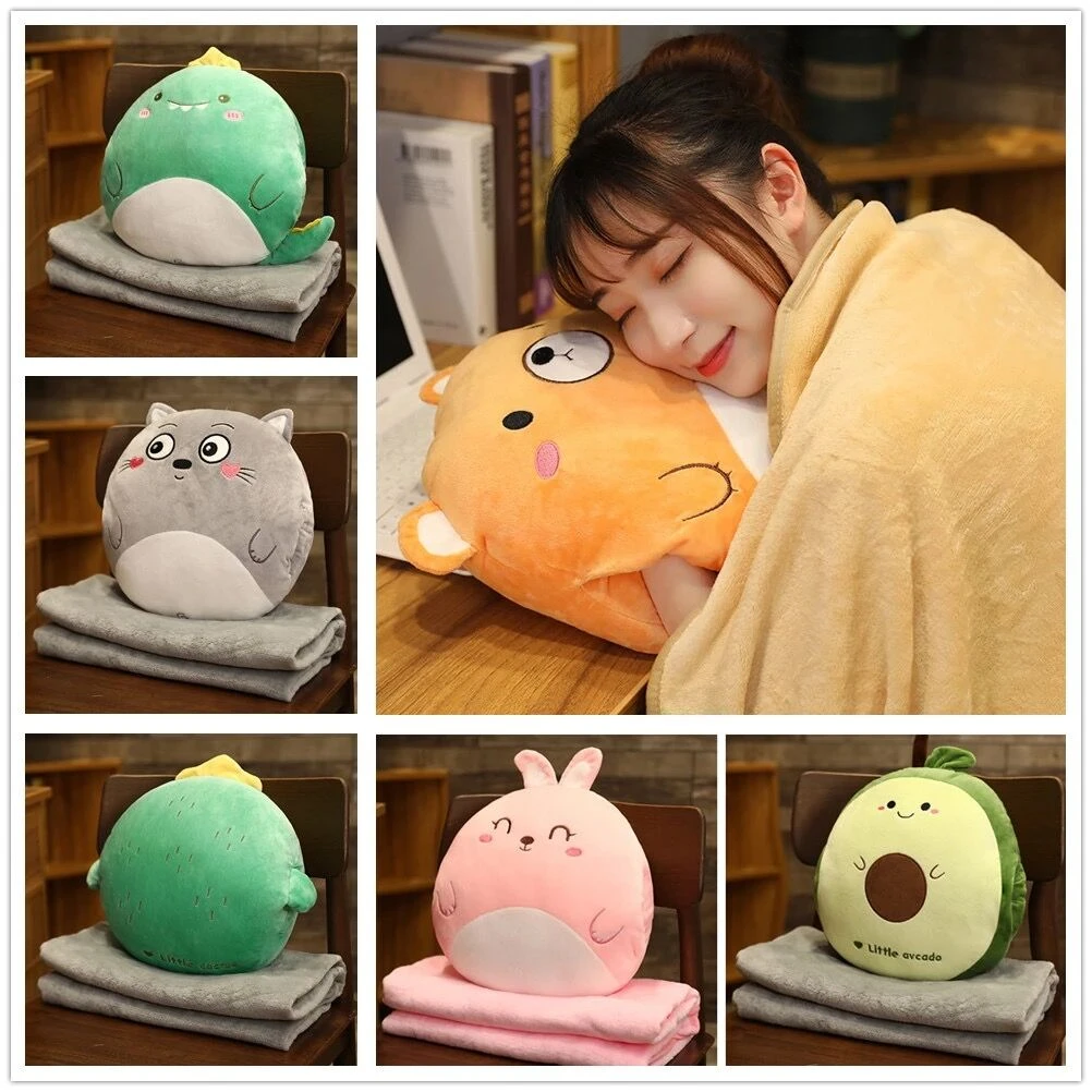 Cartoon Animal Pillow Blanket 3 In1 Stuffed Hand Warmer Bag Cute Cushion Blanket Home Car Travel 1005002007513594