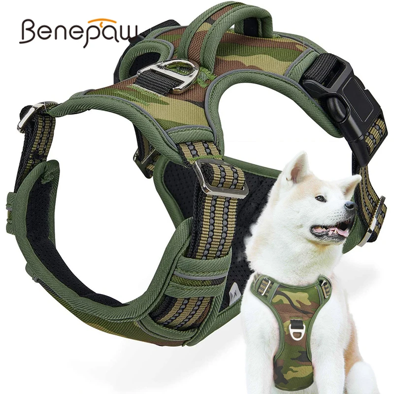 Benepaw Tactical No Pull Harness For Large Medium Dogs Durable Heavy Duty Camouflage Reflective Pet 1005002185712826