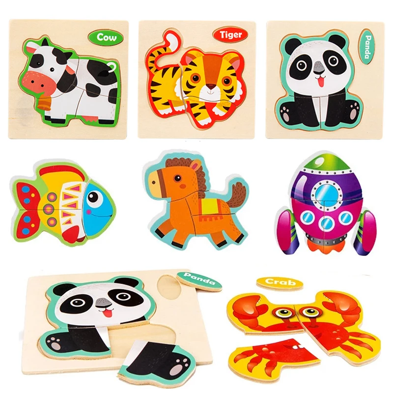 Wooden Toy 3D Jigsaw Puzzle Small Size Cartoon Animal Puzzle Board Kids Early Learning Educational 1005002260046985