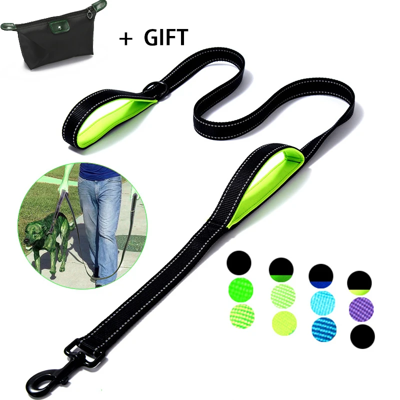 Dog Leash Dual Handle Hands Free Running Leash Shock Absorbing Extendible Bungee Reflective 1005002304751837