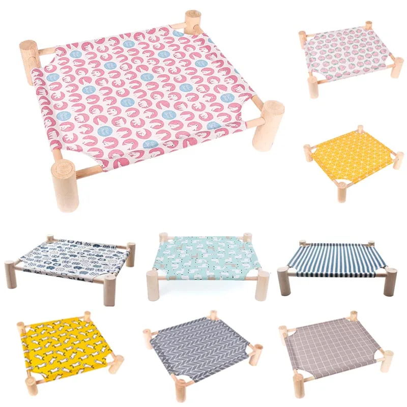 Elevated Cat Bed House Cat Hammocks Bed Wood Canvas Cat Lounge Bed for Small Rabbit Cats Dogs 1005002372556418