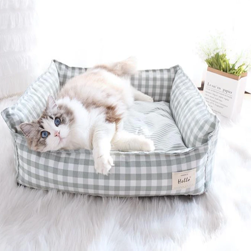 Soft Warm Pet Dog Bed Cat Bed Removable Washable Cotton Linen Nest Small Medium Large Dogs 1005002580331866