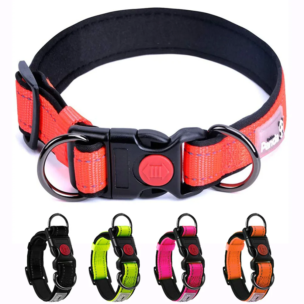 Reflective Padded Dog Collar Durable Strong Double D Ring Safety Nylon Pet Dog Collars Adjustable 1005002661163513