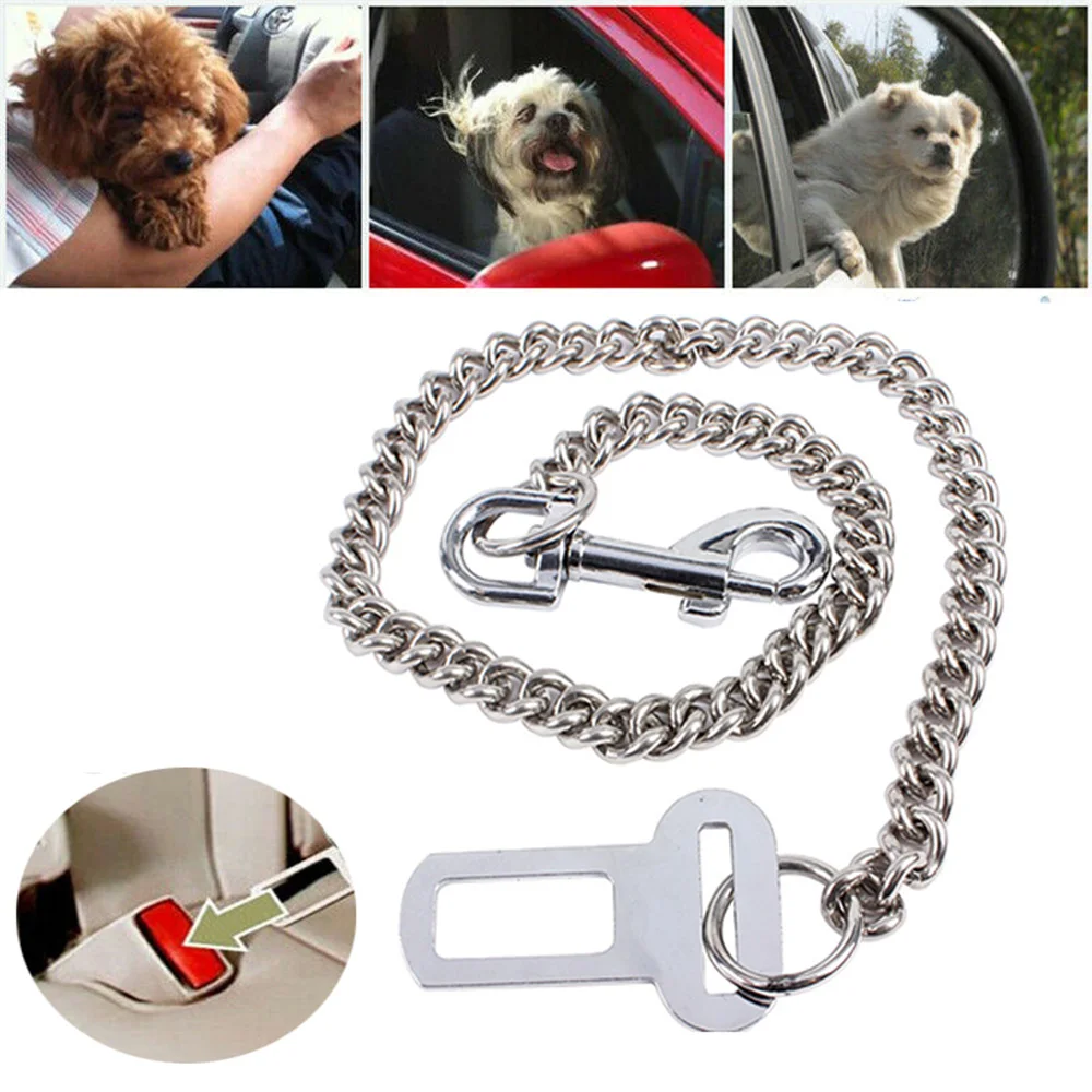 Stainless Steel Chain Dog Seat Belt Lead for Car Chew Proof Strong Travel Safety Restraint 1005002828554516