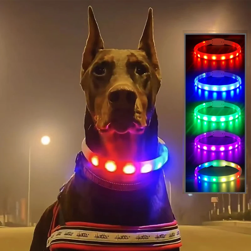 Silicone Led Dog Collar Usb Rechargeable Luminous Dog Collar Anti-Lost/Car Accident Safety Pet 1005002858883845