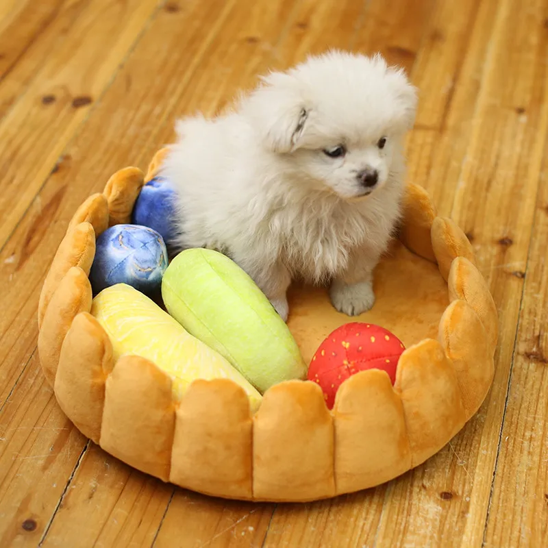 Kawaii Cookie Fruit Tart Dog Puppy Bed Calming Velvet Egg Roll Cat Kitten Basket Pet Mat Cute Sleep 1005003018267885