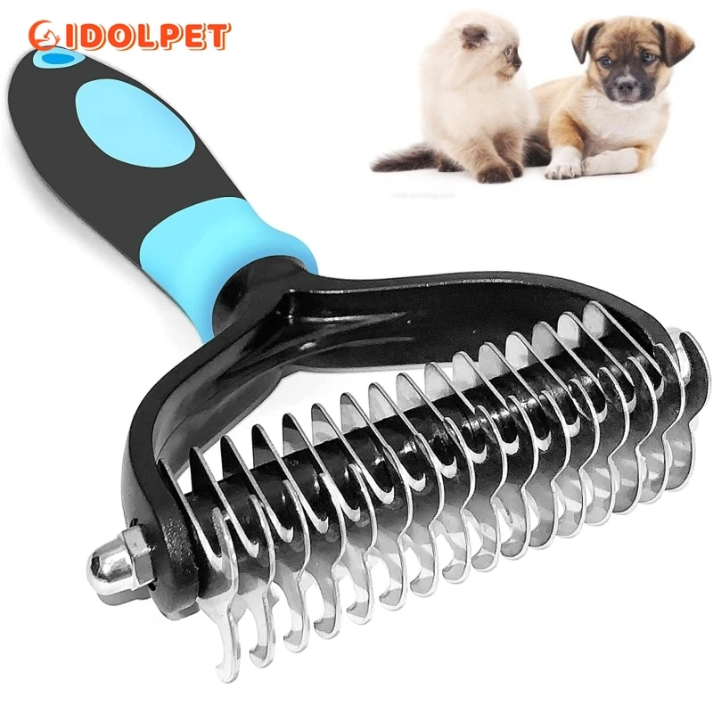 Professional Pet Deshedding Brush 2 Sided Dematting Dog Comb Cat Brush Rake Puppy Grooming Tools 1005003130069006