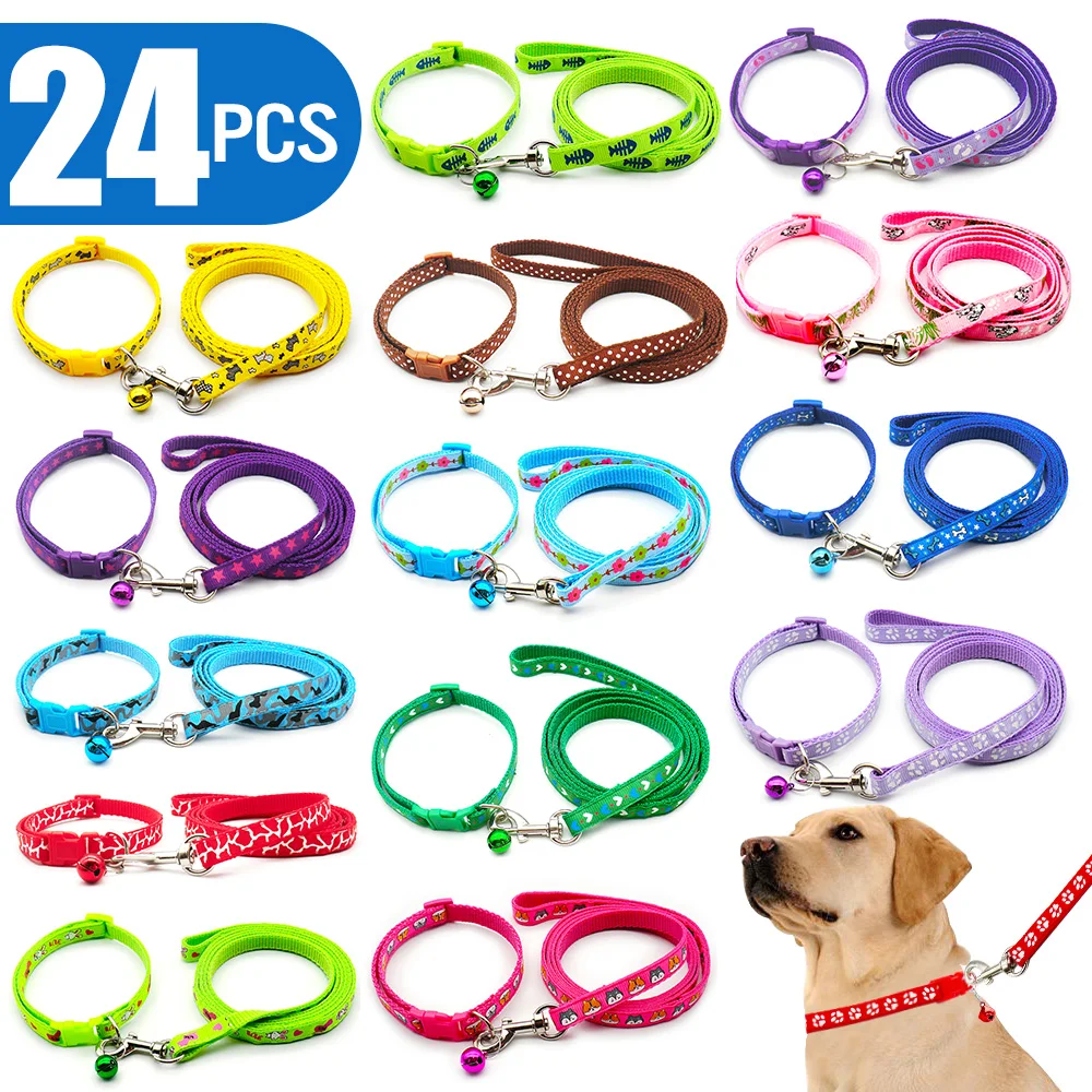 24Pcs Dog Harness Printing Cat Leashs Training Mesh Chest Strap Supplies Adjustable Outdoor Walking 1005003205872250