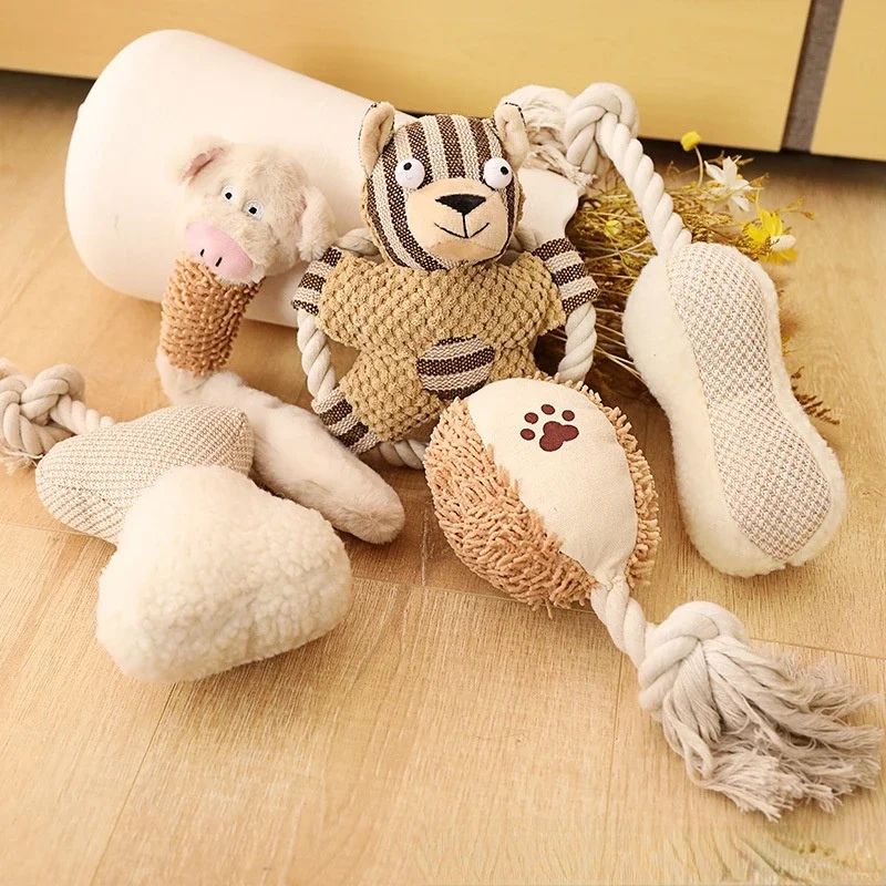 Pet Cotton Rope Toy Dog Sound Canvas Molar Teeth Cleaner Bite-resistant Rope Knot Training Dog Toys 1005003207165499