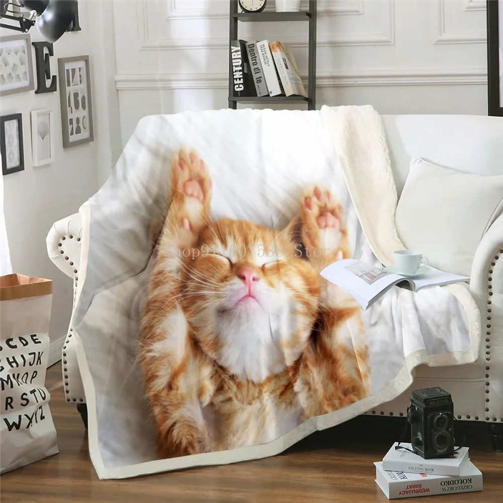 Cute Sleeping Cat 3D-printed Wool Blanket Picnic Extra Thick Fashion Sheets Cats Pet Children Kids 1005003228072397