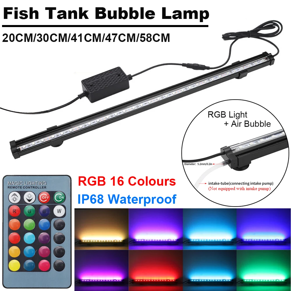 LED Aquarium Light 20-58CM RGB Waterproof Remote Control Air Bubble Lamp Underwater Submersible 1005003265221608