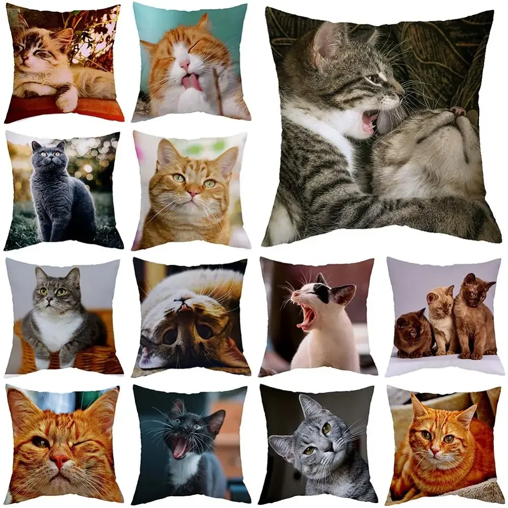 Cute little lazy cat living room sofa decorative cushion cover square pillowcase elegant and 1005003332798797