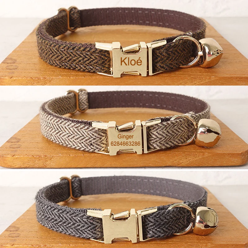 Cat Collar with Bell Bow Personalized Engraving Nameplate Kitten Collars Cat Necklace Customized 1005003453717288