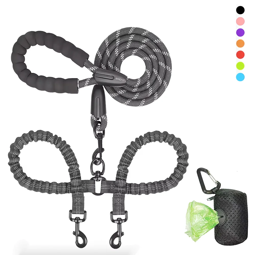 Pet Dog Leashes Walk 2 Two Dogs Nylon Leash Coupler Double Ropes Twin Leads Walking Dog with Poop 1005003485843649