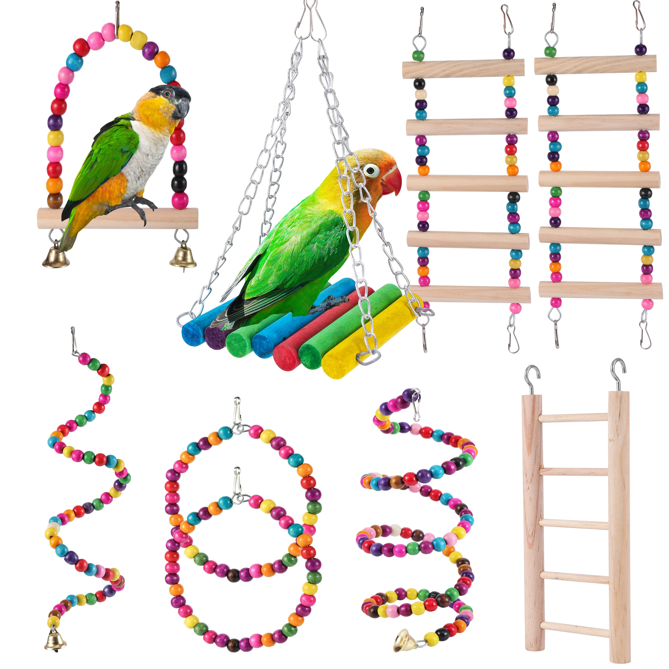 Bird Toys Set Swing Chewing Training Toys Small Parrot Hanging Hammock Parrot Cage Bell Perch Toys 1005003647475527