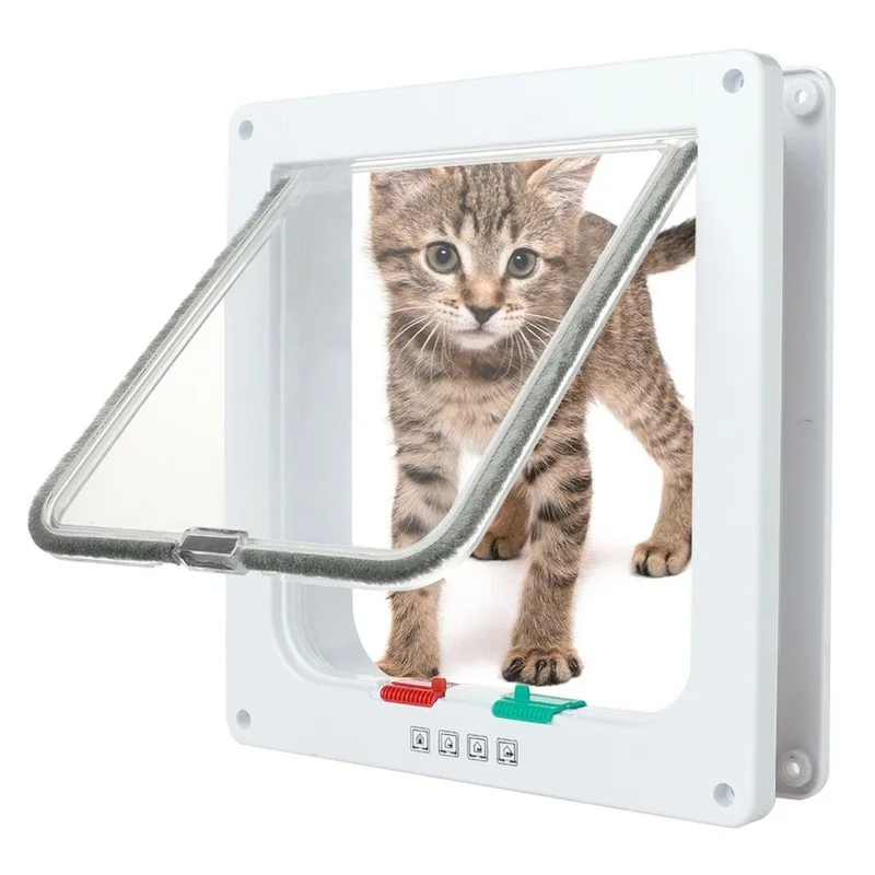 S/L 2 Colors Cat Flap Door with 4 Way Lock Security Flap Door for Dog Cat Kitten Small Pet Gate 1005003715408147