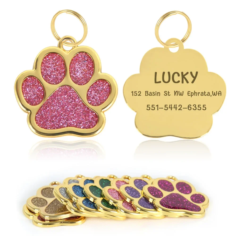 Personalized Collar Pet ID Tag Custom Free Engraved Cat Dog Puppy Name Necklace Gold Paw Glitter 1005003760028678