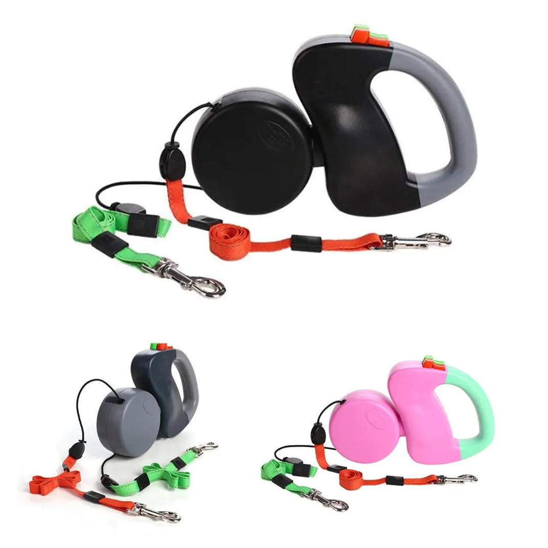 Double Dogs Extendable Retractable Lead 3M Reflective Automatic Dual Pet Leash for Large Medium 1005003783676523