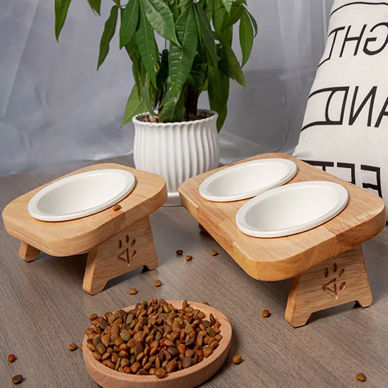 Cat Bowl Ceramic Solid Wood Bowl Rack Cat Food Bowl Cat Rice Bowl Cat Bowl Feeding Tableware Cat 1005003817881585