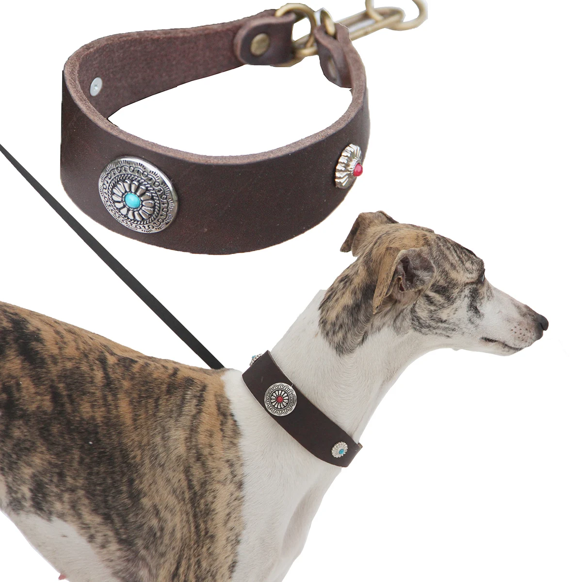 Leather Dog Collar Leash Greyhound Whippet Collars Pet Dog Training Rope Leads With Diamond Pattern 1005003927107999