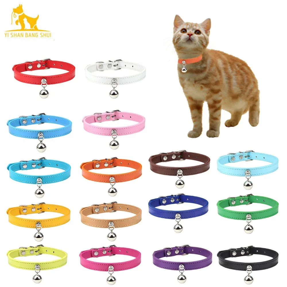 Colorful Cat Collar With Bell Safety Kitten Necklace Leather Puppy Collar For Small Dog Accessories 1005003937661590