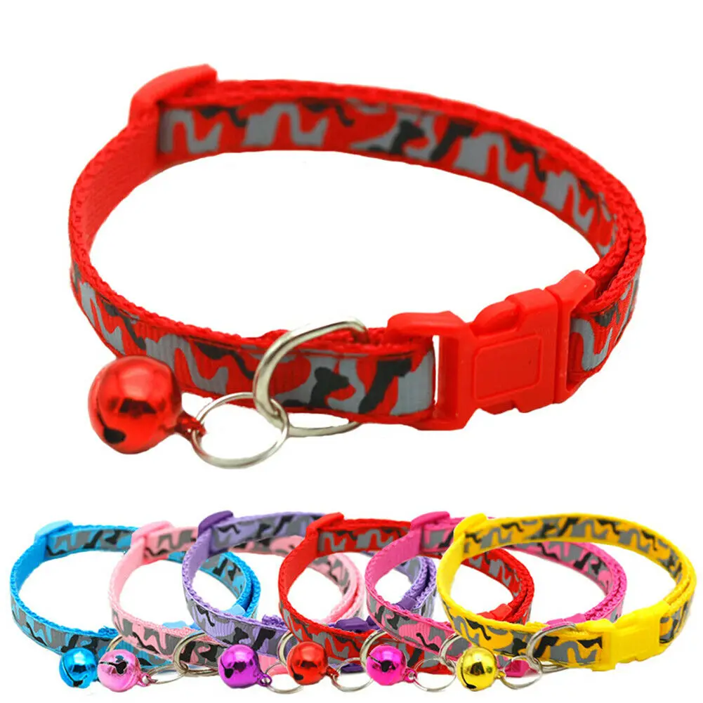 Camo Cat Dog Collar With Bell Cool Adjustable Reflective Camo Cat Collar with Bell Safety Kitten 1005004013306776