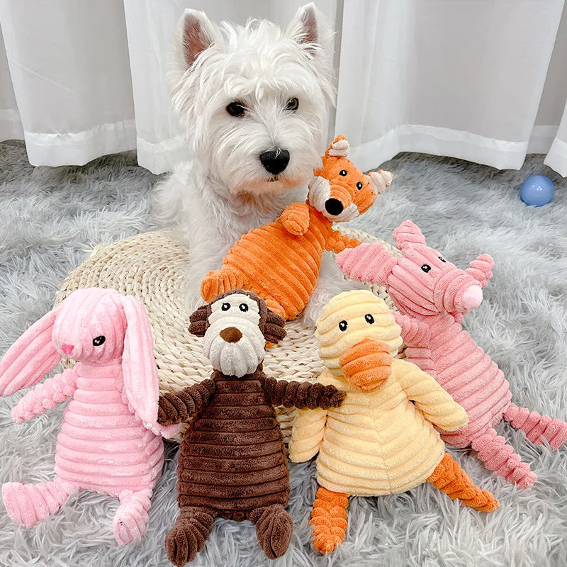Corduroy with Squeaky Puppy Dog Toy Simulation Animal Shape Pet Chew Toys for Small Medium Dogs 1005004021690841
