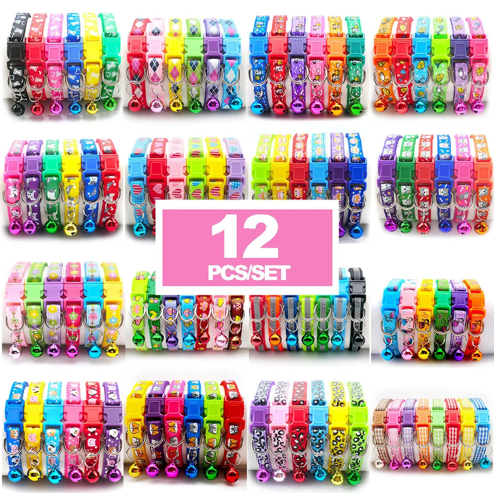 12 Pcs Wholesale Collars for Cat Collar With Bell Adjustable Necklace Cat Puppy Kitten Collar 1005004090033483