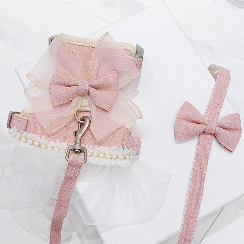 Dog Cat Harness Leash Set Adjustable Lace Bowknot Pet Harnesses Cute Puppy Dog Princess Dress Skirt 1005004100544084