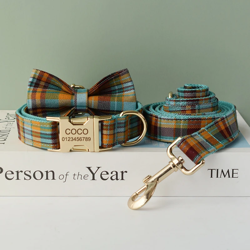 Grid Pet Leash For Small Medium Big Dogs Free Engraved Name ID Tag Christmas Dog Collars For 1005004110137752