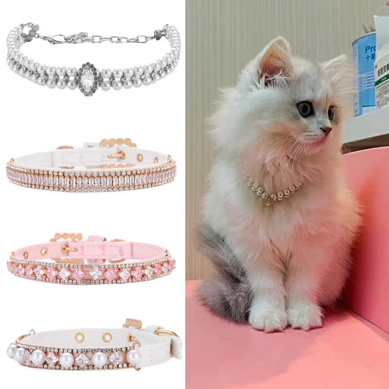 Fashion Cat Collar with Rhinestones Pet Pearl Necklace for Cats Puppy Rabbit Kitten Accessories 1005004188224129