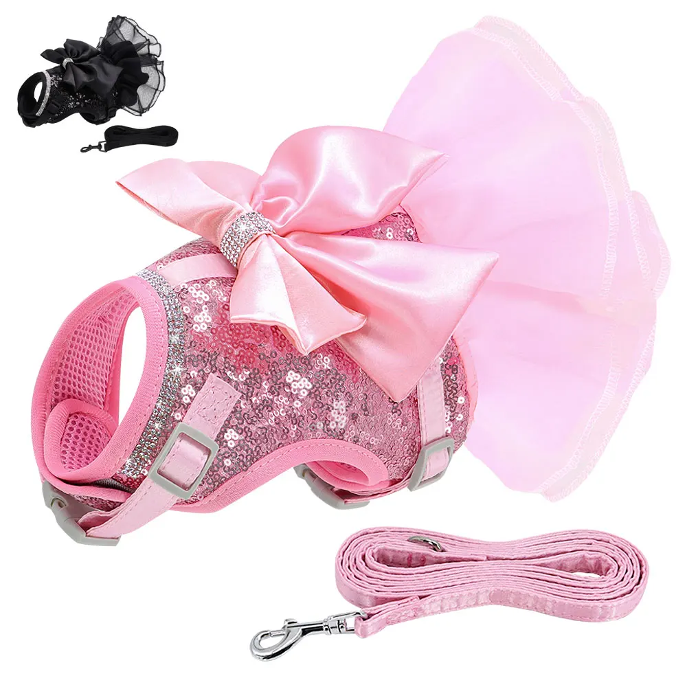 Bowknot Cat Dog Harness Leash Set Lace Crystal Puppy Vest 150cm Lead Nylon Breathable Kitten 1005004210733667