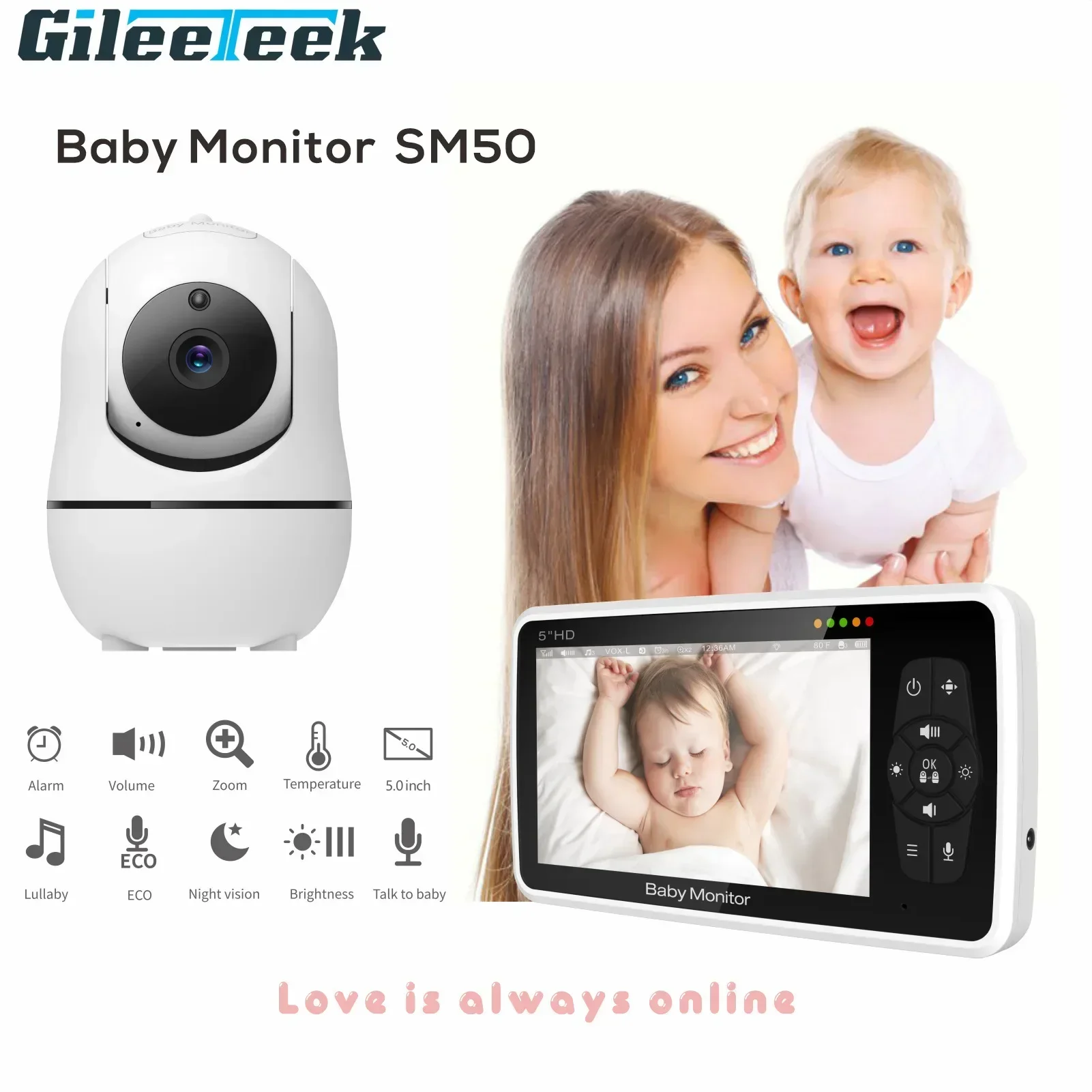 SM50/SM530A 5 Inch LCD Video Baby Monitors Wireless Babysitter Two Way Audio Night Light 1005004265533175