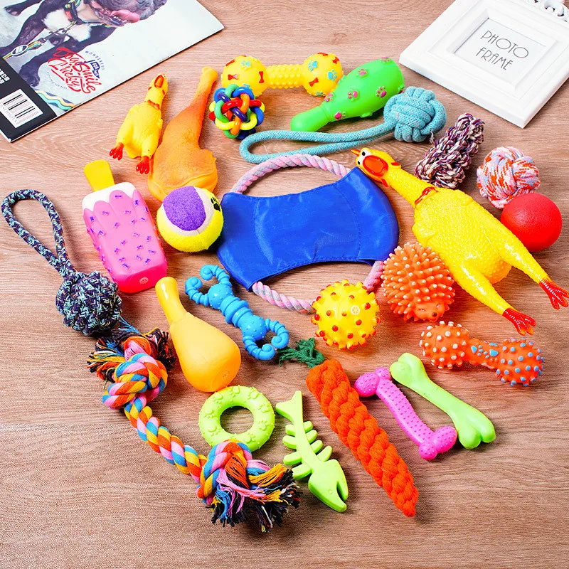 New Dog Toys Pet Ball Bone Rope Squeaky Plush Toys Kit Puppy Interactive Molar Chewing Toy for 1005004266366233