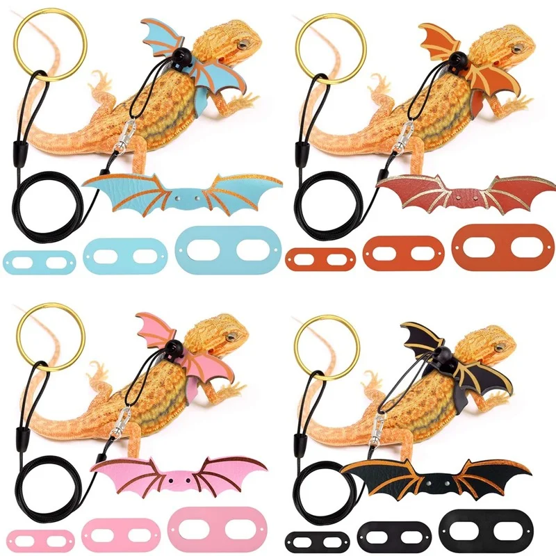2022 New 3 Pcs Adjustable Bearded Dragon Leash With Bat Wings Soft Leather Lizard Harness For 1005004271442464