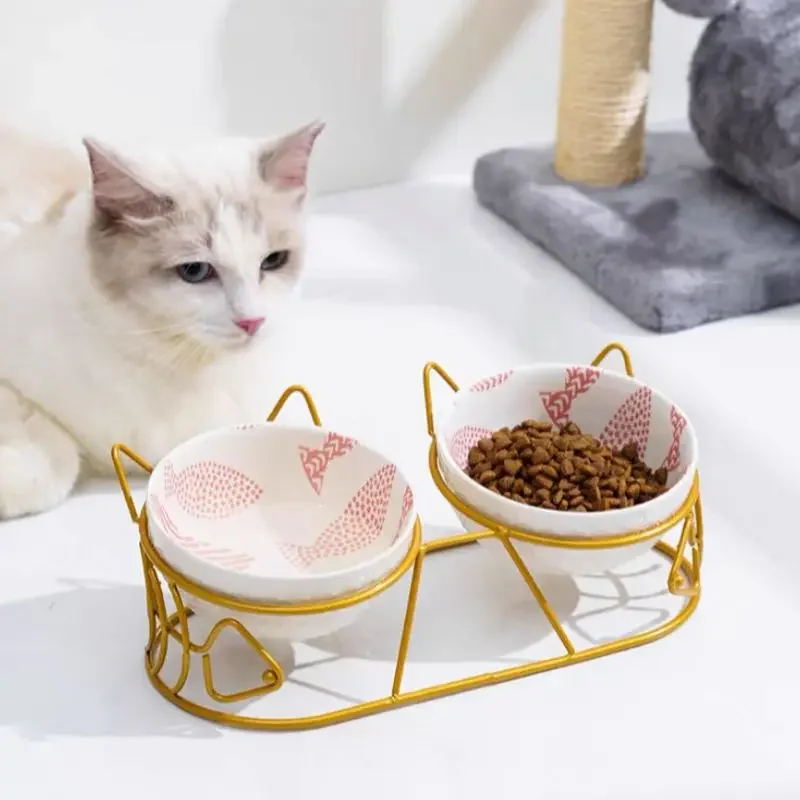 Cat Double Bowl миска складнаCute High-Leg Ceramic Oblique Mouth Protect Cervical Spine Prevent 1005004271949143