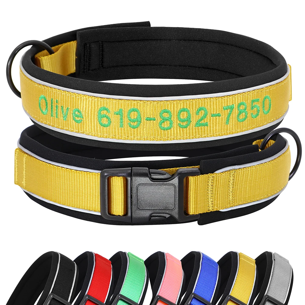 Reflective Custom Dog Collar Personalized Embroidery Pet Puppy Cat Collar Embroidered Phone Name 1005004310229950