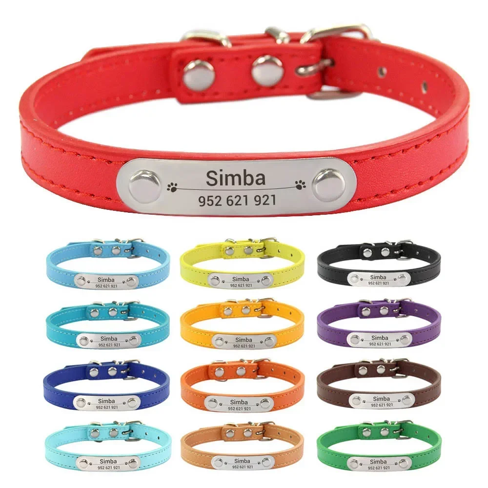 Personalized Dog Collar Name Carved 16 Colors Solid PU Leather Collar For Small Medium Large Dogs 1005004314716324