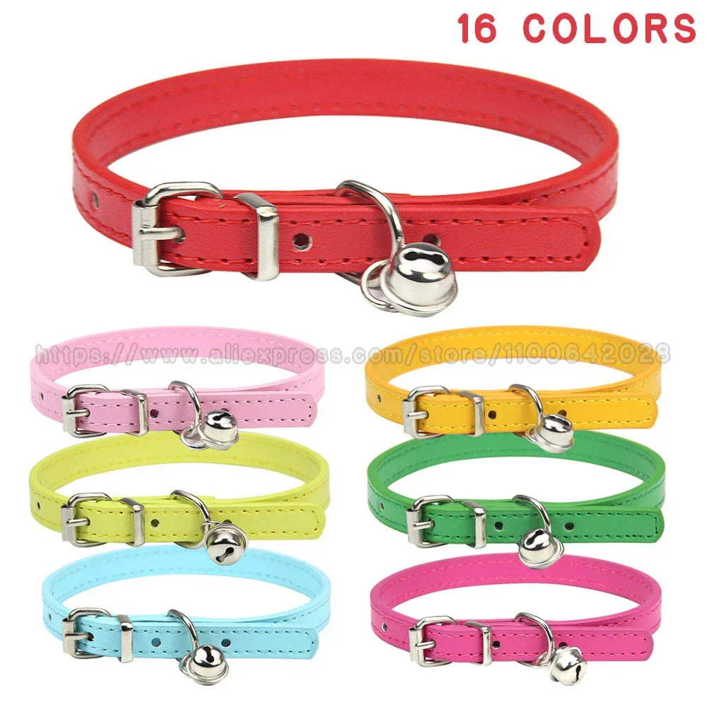 Cute Puppy Cat Collar with Bells PU Leather Small Dog Kitten Necklace Collars for Cats Pet Supplies 1005004345527199