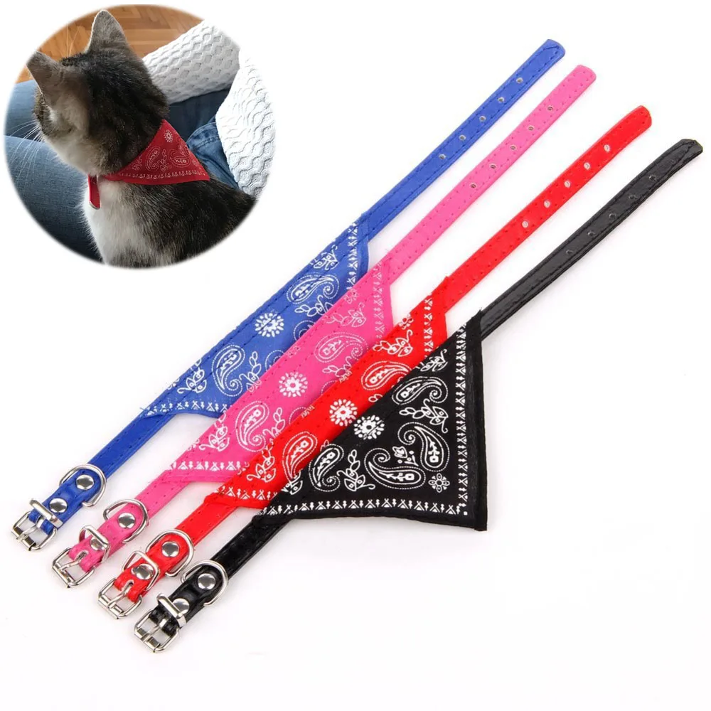 Small Dog Cat Bandana Collar Adjustable Puppy Dog Kitten Neckerchief PU Collar with Printed 1005004365705535