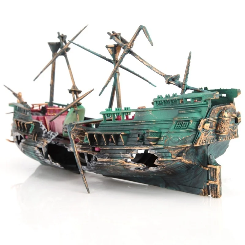 Large Aquarium Decoration Boat Plactic Ship Air Split Shipwreck Fish Tank Decor C Fishtank 1005004403341492