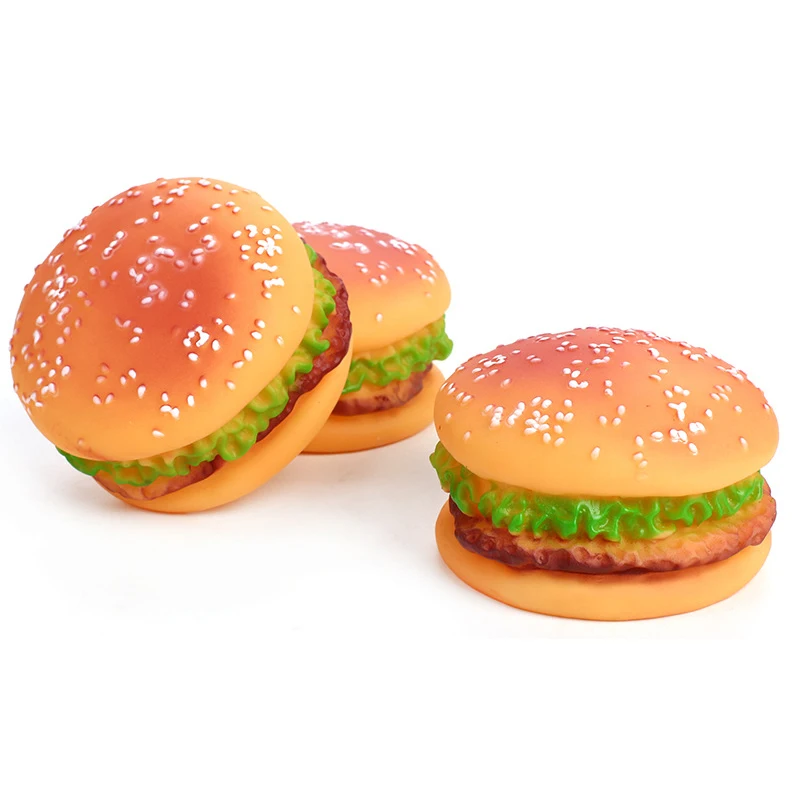 New Funny Rubber Toy Pet Dog Burger Toy Food Grade Silicone Training Play Chew Puppy Cat 1005004437935298